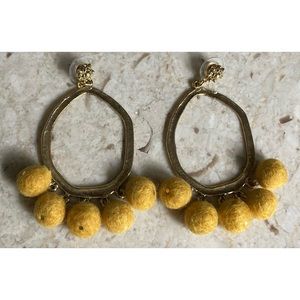 Yochi Gold Tone Hoop W/Yellow Pompoms Earrings